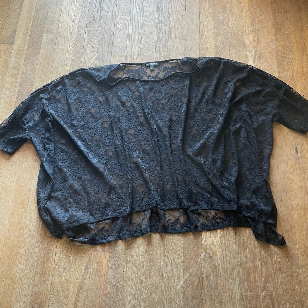Express oversized Black Sheer Lace Top